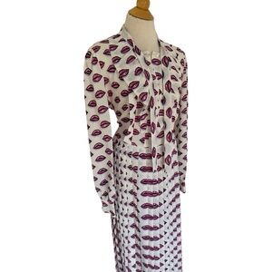 Prada Lip Print Pleated Midi Dress – Size 10-12